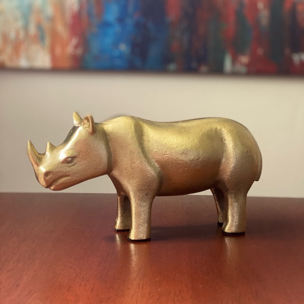 West Elm Modern Brass Rhino 🦏 Sculpture - rare piece
